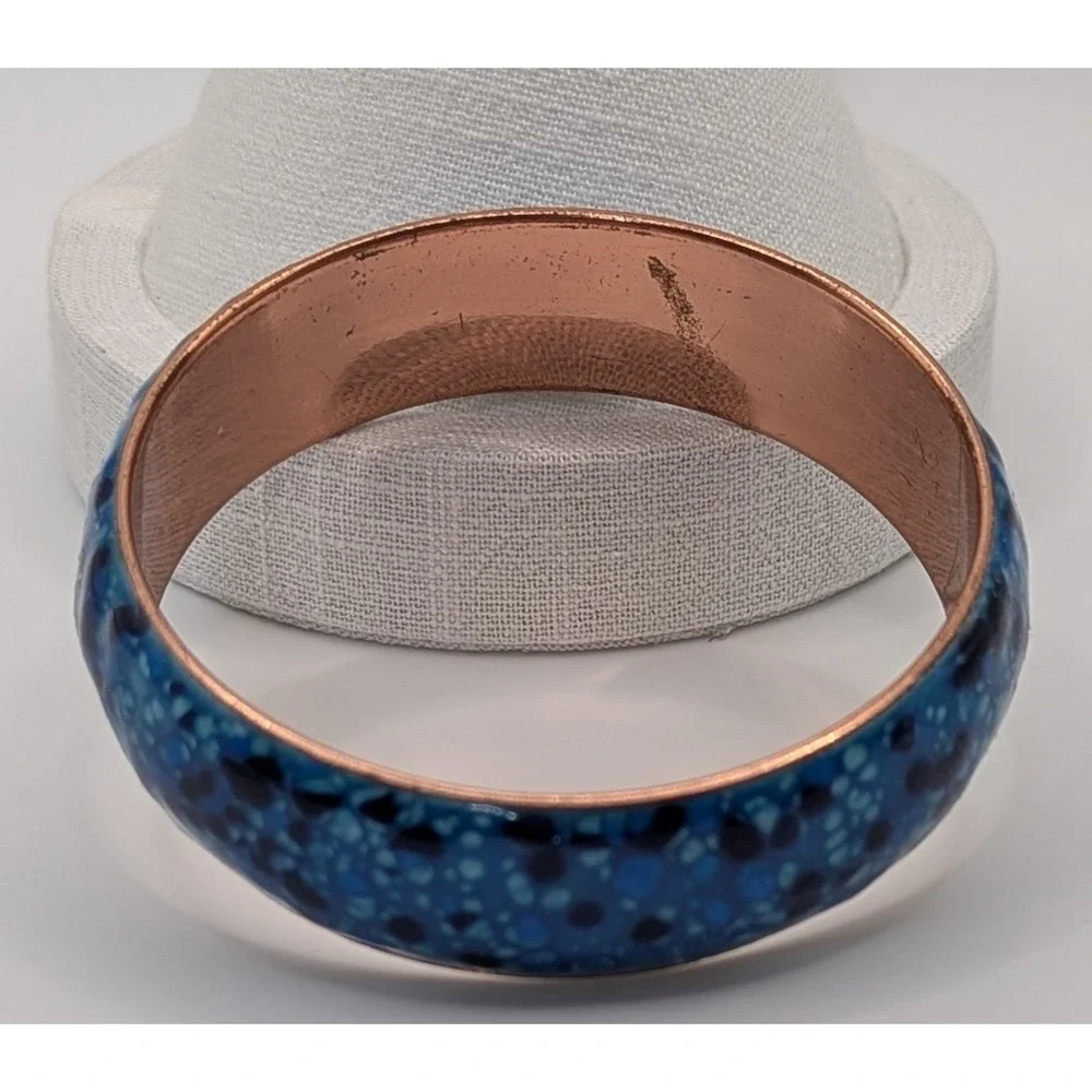 Vintage MCM Signed Matisse Renoir Blue Enamel Copper Bangle Bracelet